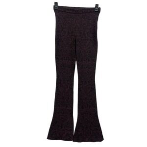 Free People Flare Pants XS High Rise Jacquard Knit Wine Black Boho Retro